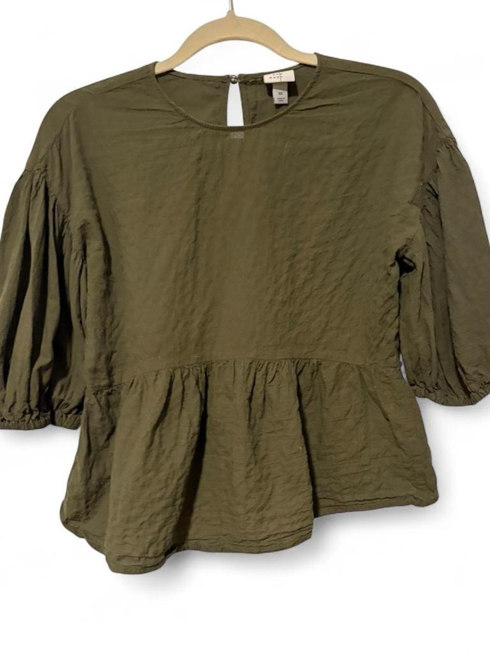 Cute green cotton boho‎ granola girl puff sleeve peplum top xs